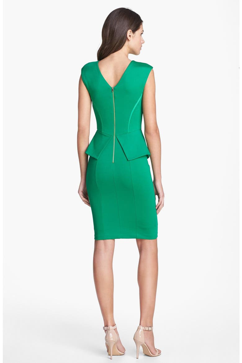 'Evvie' Structured Waist Stretch Peplum Sheath Dress, Alternate, color, GREEN