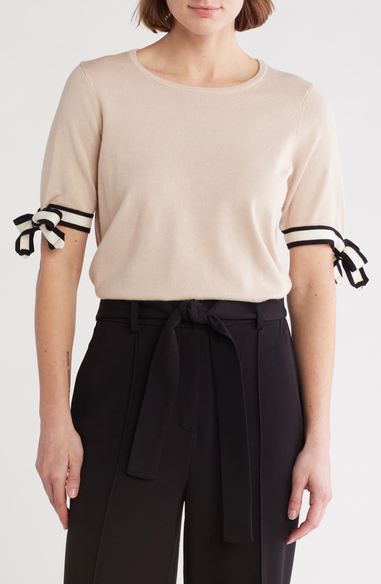 Adrianna Papell Bow Tie Short Sleeve Sweater, Main, color, 
