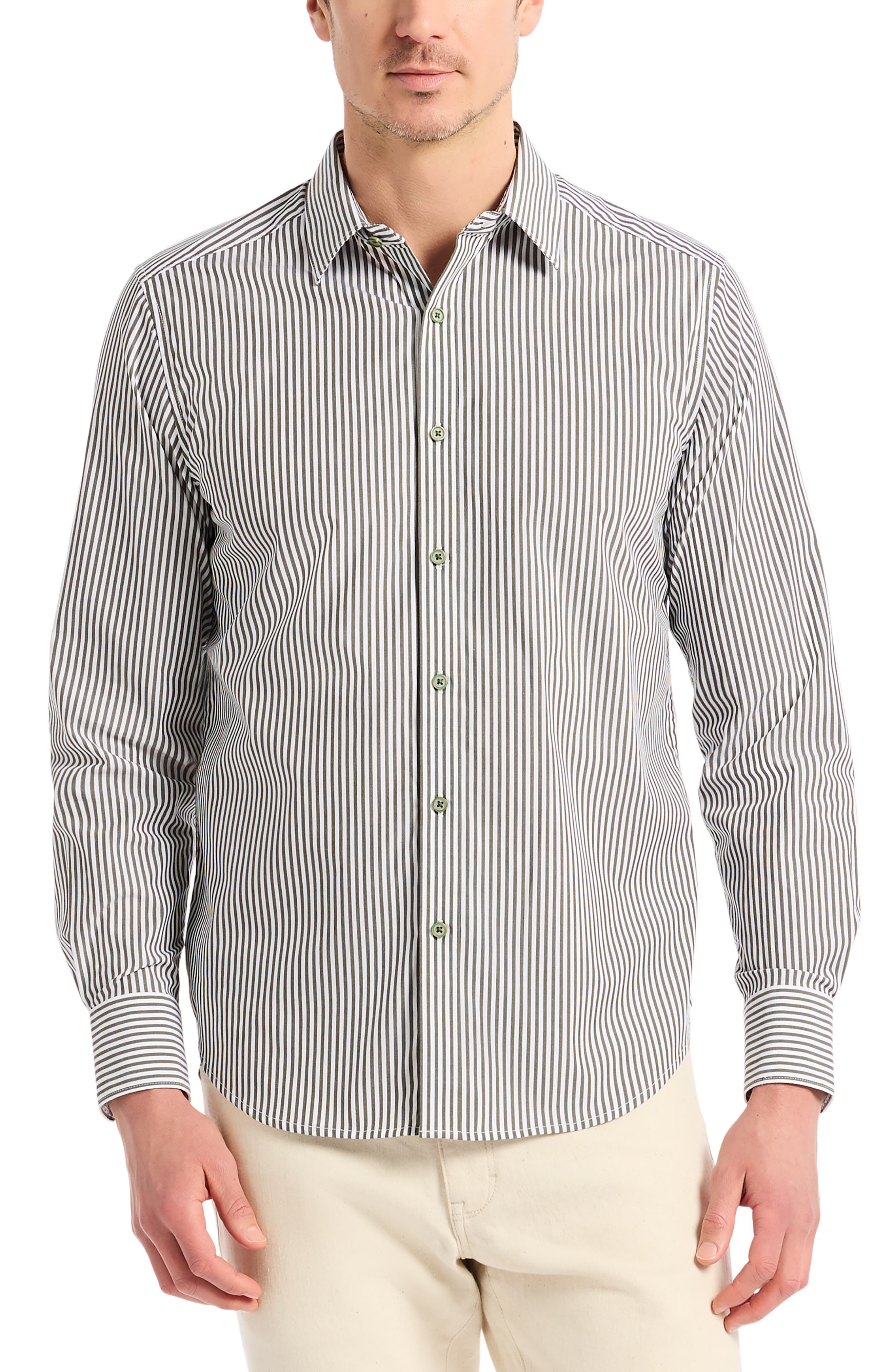 Greenwich Pinstripe Stretch Cotton Button-Up Shirt