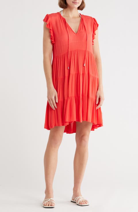 Ruffle Cap Sleeve Tiered Cover-Up Dress