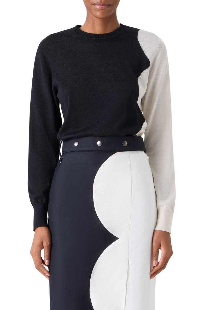 Akris Cloud Cashmere & Silk Sweater, Main, color, Black- Ecru