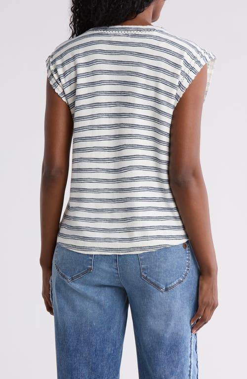Democracy Stripe Cap Sleeve Pocket Sweater In White