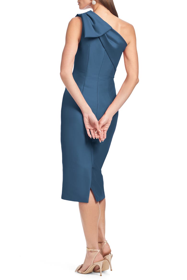 Sharla Bow Detail One-Shoulder Cocktail Sheath Midi Dress, Alternate, color, STEEL BLUE
