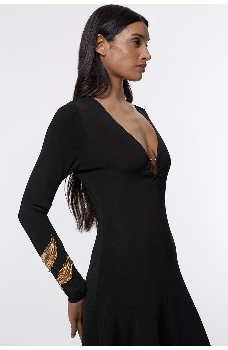 Karen Millen Keyring Detail Long Sleeve Knit Dress, Alternate, color, Black