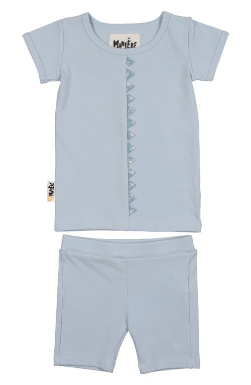 Maniere Manière Floral Triangle Trim Top & Shorts Set In Blue
