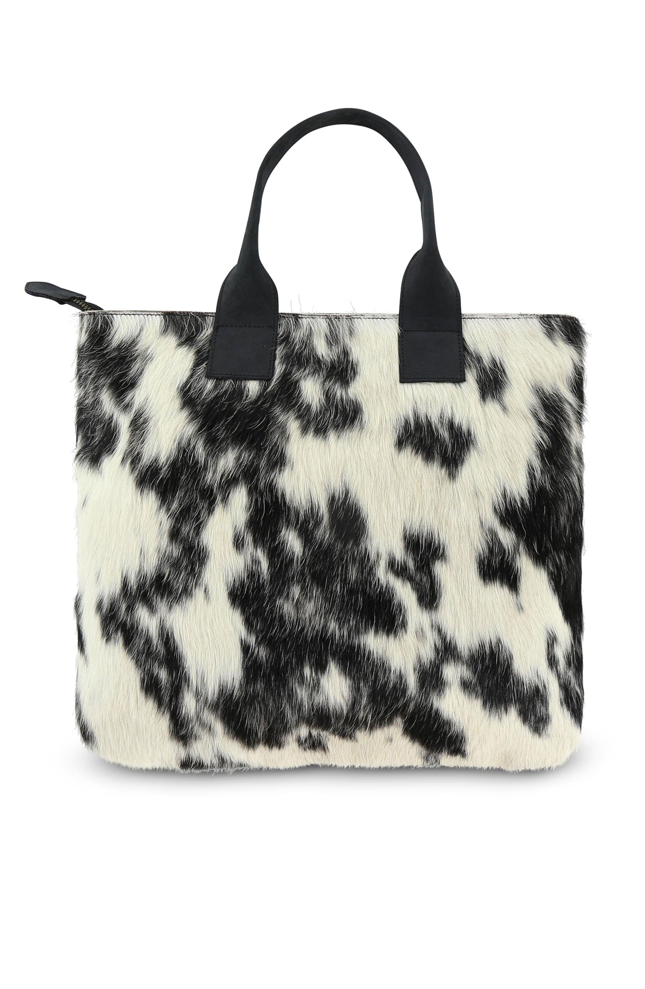 Sarep + Rose Cow Hair Tote, Main, color, Black And White