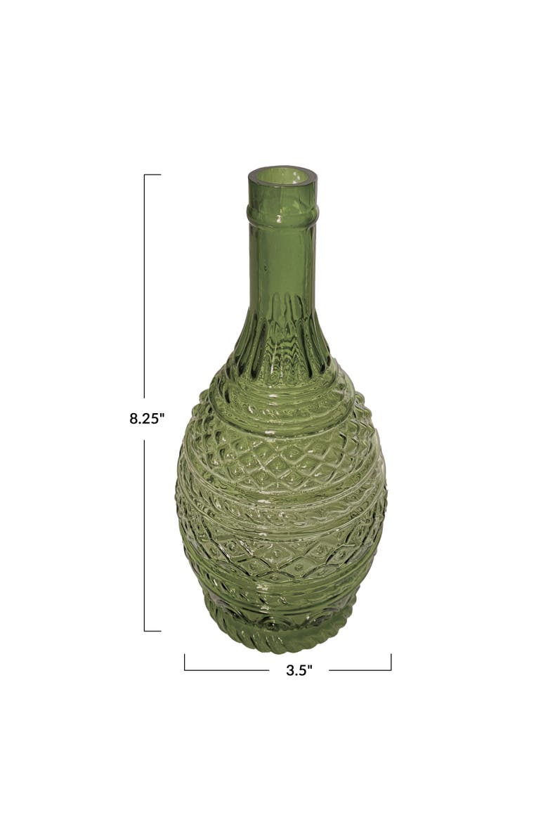 Hand-Blown Embossed Glass Vase, Alternate, color, Green