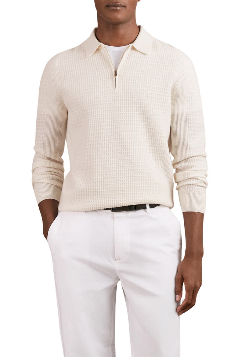 Hamilton Textured Long Sleeve Wool Quarter Zip Polo, Main, color, OFF WHITE