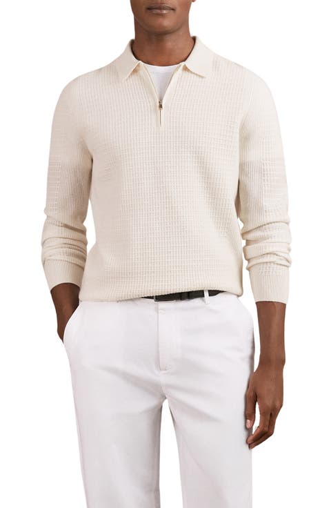 Hamilton Textured Long Sleeve Wool Quarter Zip Polo