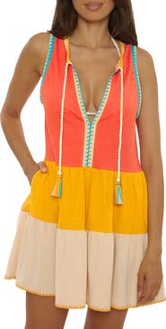Lucky Brand Lagos Embroidered Colorblock Cover-Up Minidress
