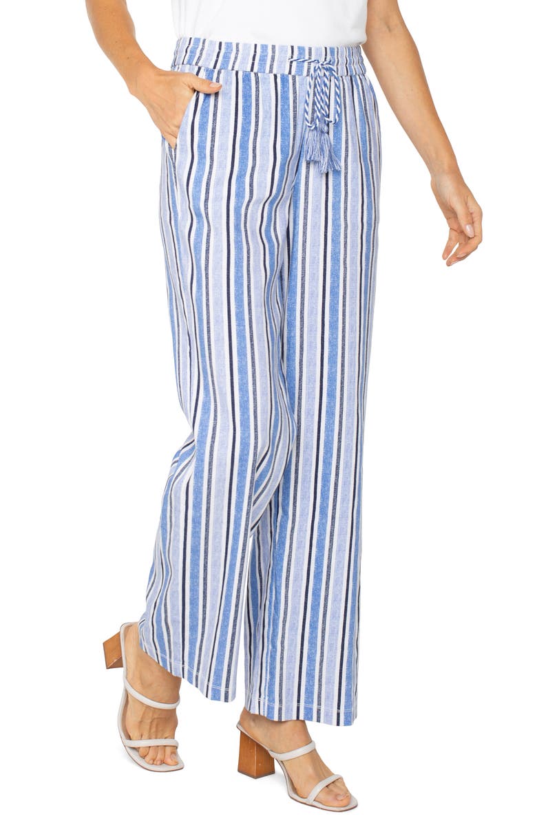 Liverpool Los Angeles Stripe Linen Blend Drawstring Wide Leg Pants, Alternate, color, 