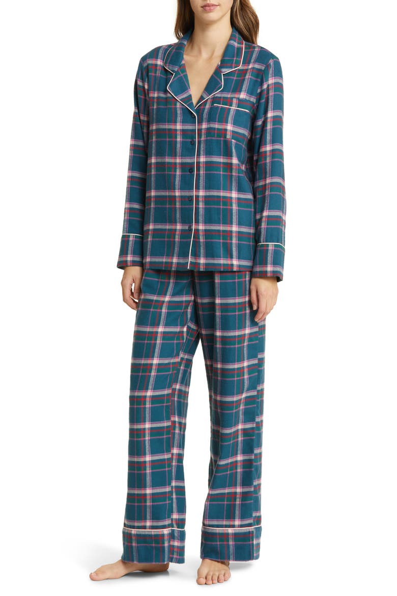 Cozy Chic Print Flannel Pajamas, Main, color, BLUE CERAMIC NINA PLAID