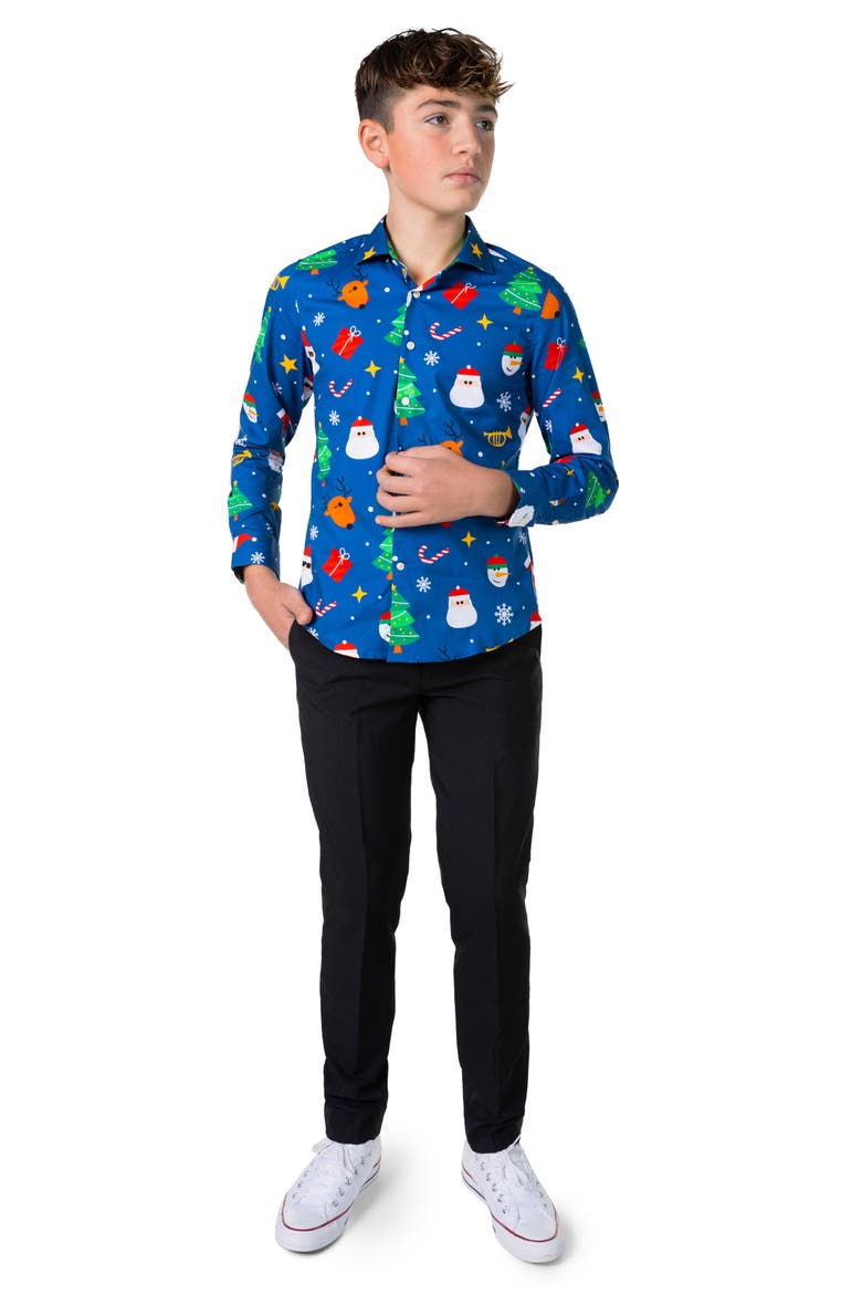 Kids' Festivity Blue Long Sleeve Dress Shirt, Alternate, color, BLUE