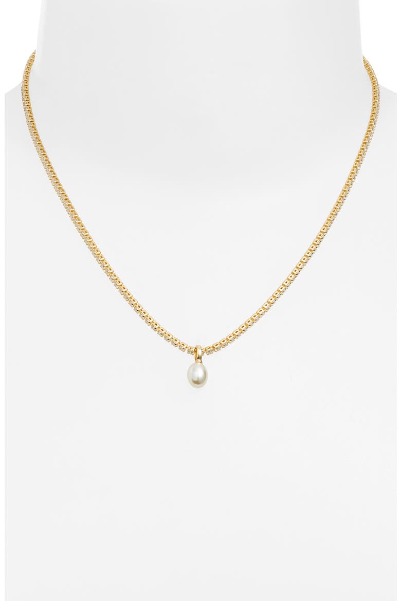 Freshwater Pearl Drop Cubic Zirconia Tennis Necklace, Alternate, color, CLEAR- WHITE- GOLD