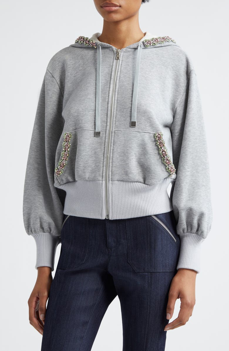 Cinq à Sept Maddie Embellished Zip-Up Hoodie, Main, color, 