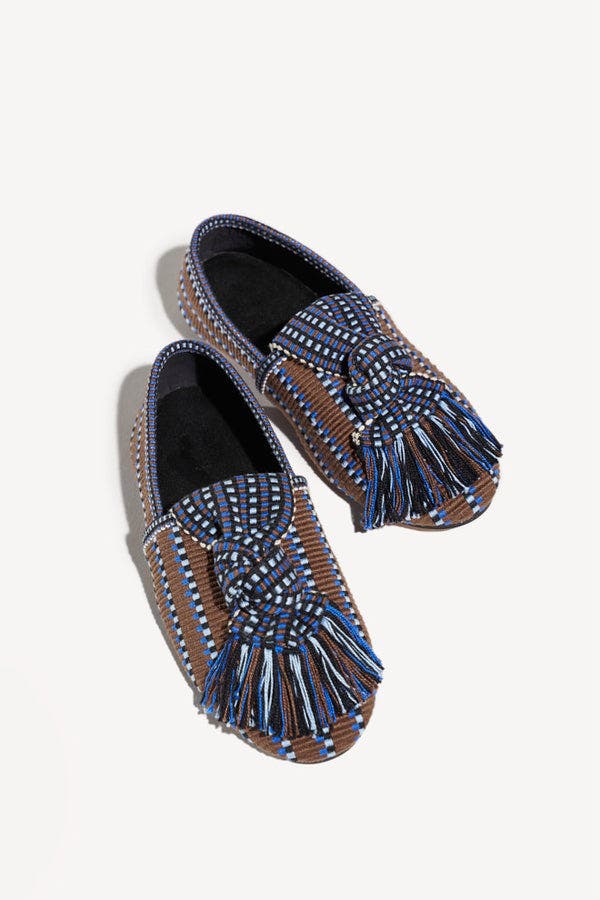 Valeria Knot-Detail Handwoven Fabric Loafer, Alternate, color, Choco Blue