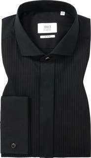 1863 by Eterna Slim Fit Black Pleated Bib Non-Iron Cotton Tuxedo Shirt