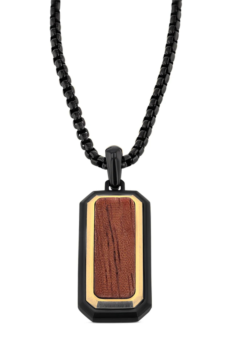 Bubinga Wood Stainless Steel Pendant, Main, color, Black / Reddish-Brown