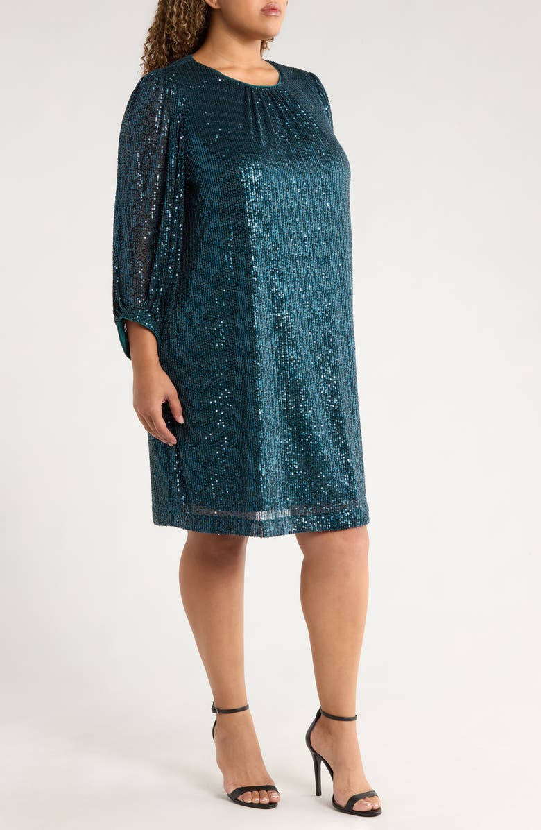 Julia Jordan Sequined Sheath Dress, Alternate, color, Teal