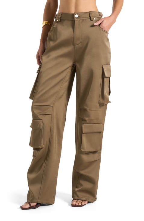 Emilie Satin High Waisted Cargo Pants