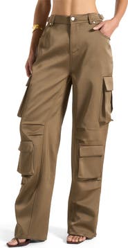 Manière De Voir Emilie Satin High Waisted Cargo Pants