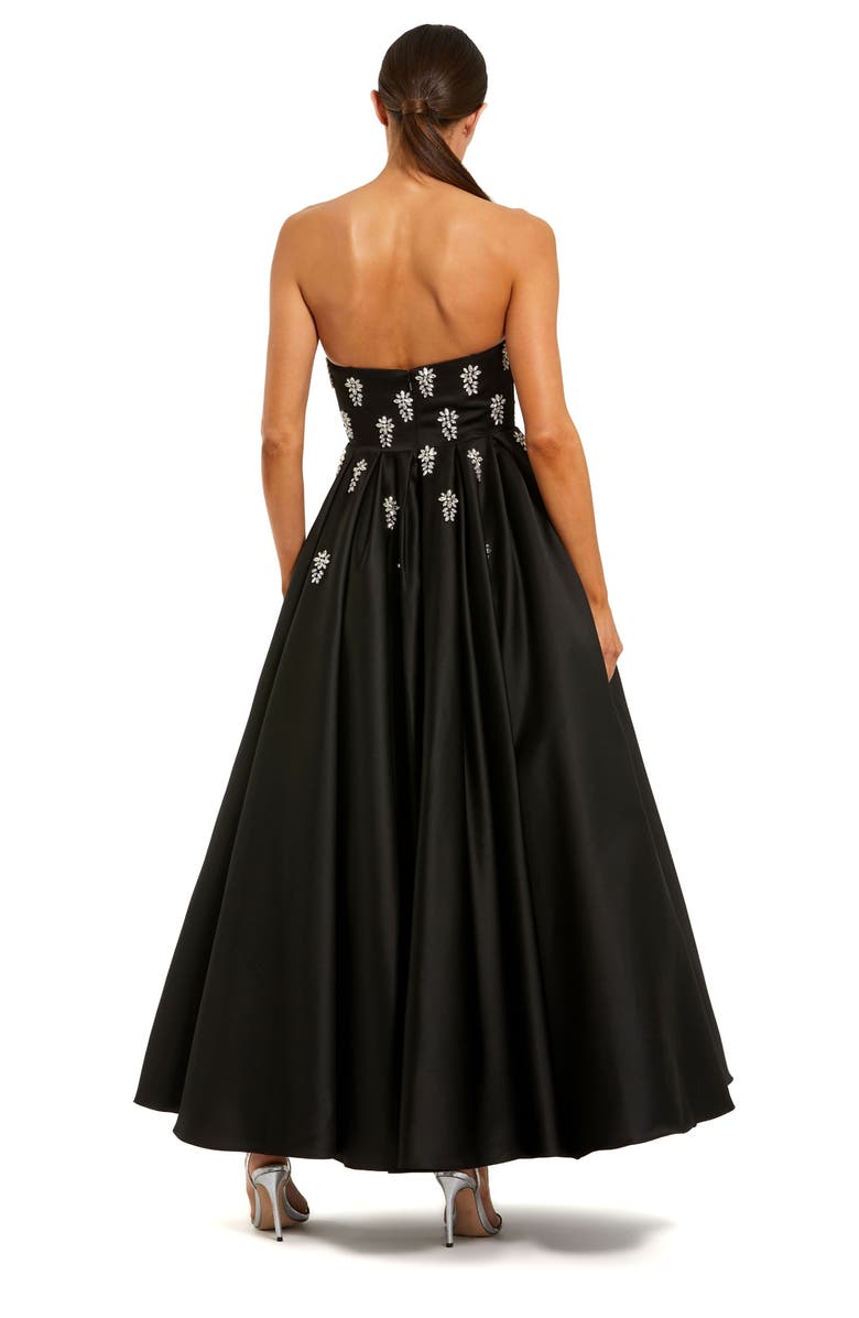 Mac Duggal Crystal Embellished Strapless Satin A-Line Dress, Alternate, color, Black