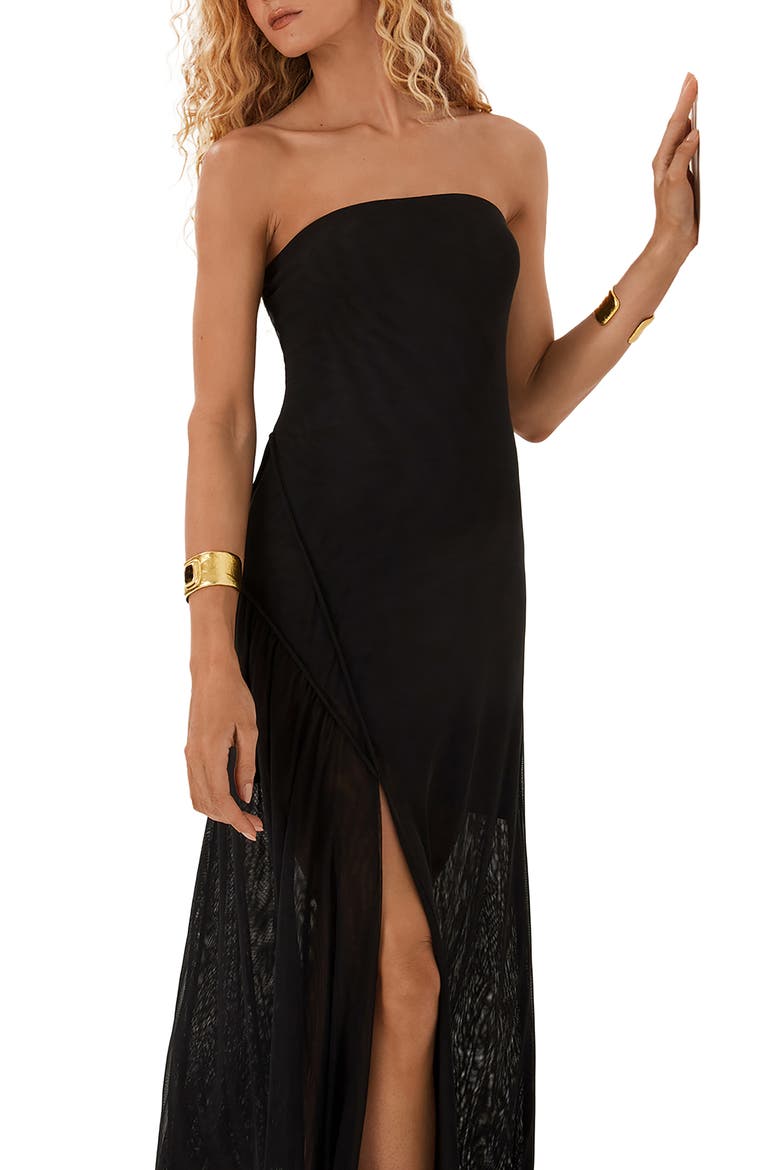 Lavi Strapless Maxi Cover-Up Dress, Alternate, color, BLACK