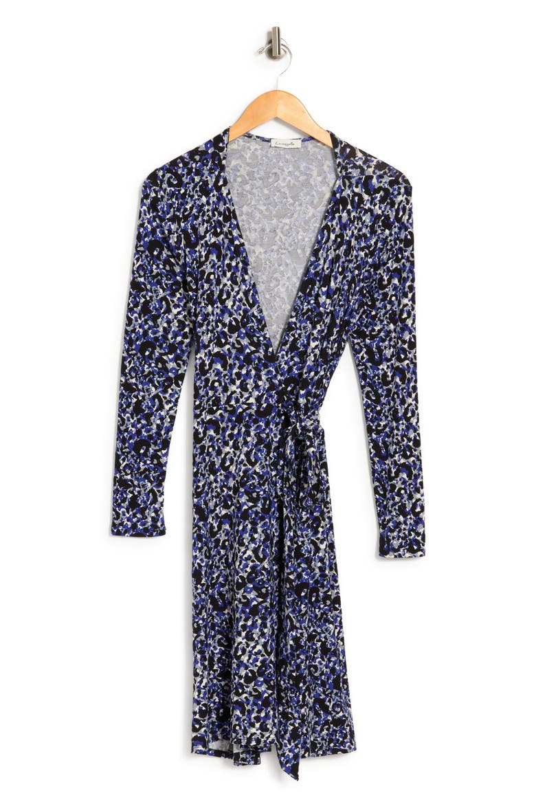Long Sleeve Wrap Dress, Alternate, color, BLUE/ BLACK/ GREY