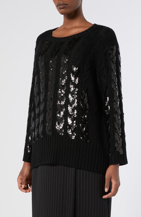 Zac Sequin Cable Stitch Virgin Wool Blend Sweater (Plus)