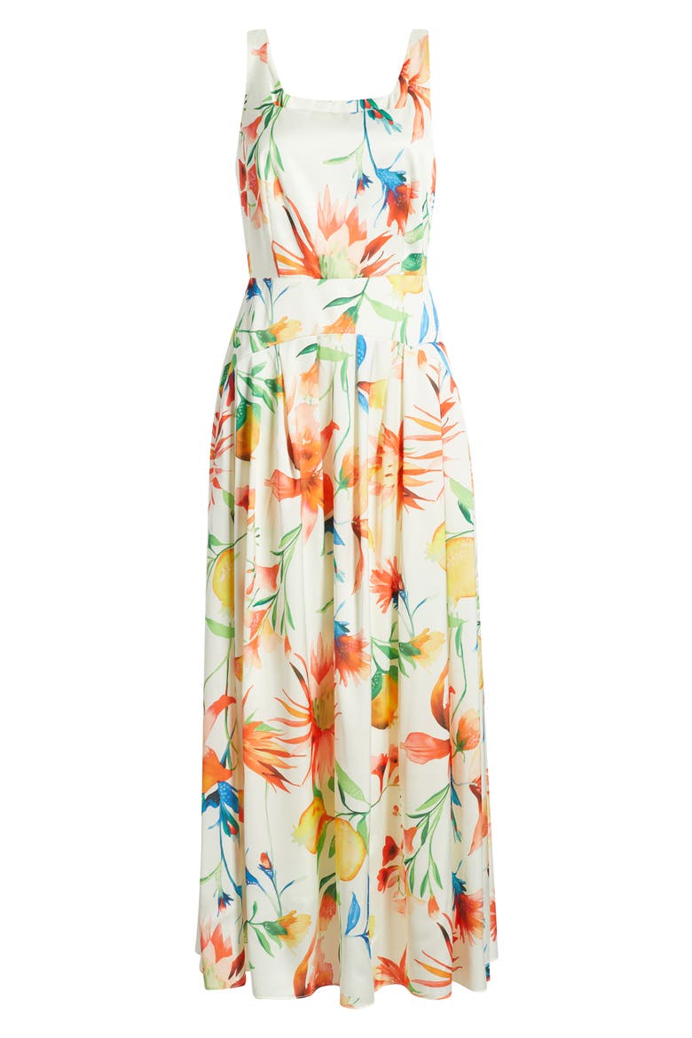 Juno Floral Print Midi Dress, Alternate, color, CREAM/ TANGERINE MULTI