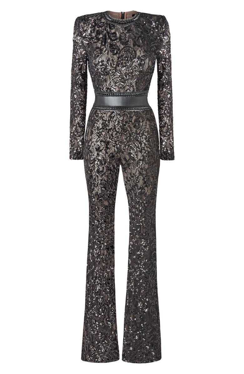 NADINE MERABI Bella Long Sleeve Beaded Lace Jumpsuit, Alternate, color, 