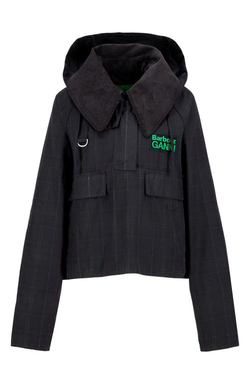 Shop Barbour X Ganni Tartan Waxed Anorak With Removable Hood In Classic Tartan