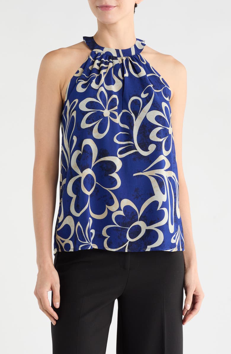 Catherine Malandrino Floral Halter Neck Chiffon Top, Main, color, Bold And Blue Floral