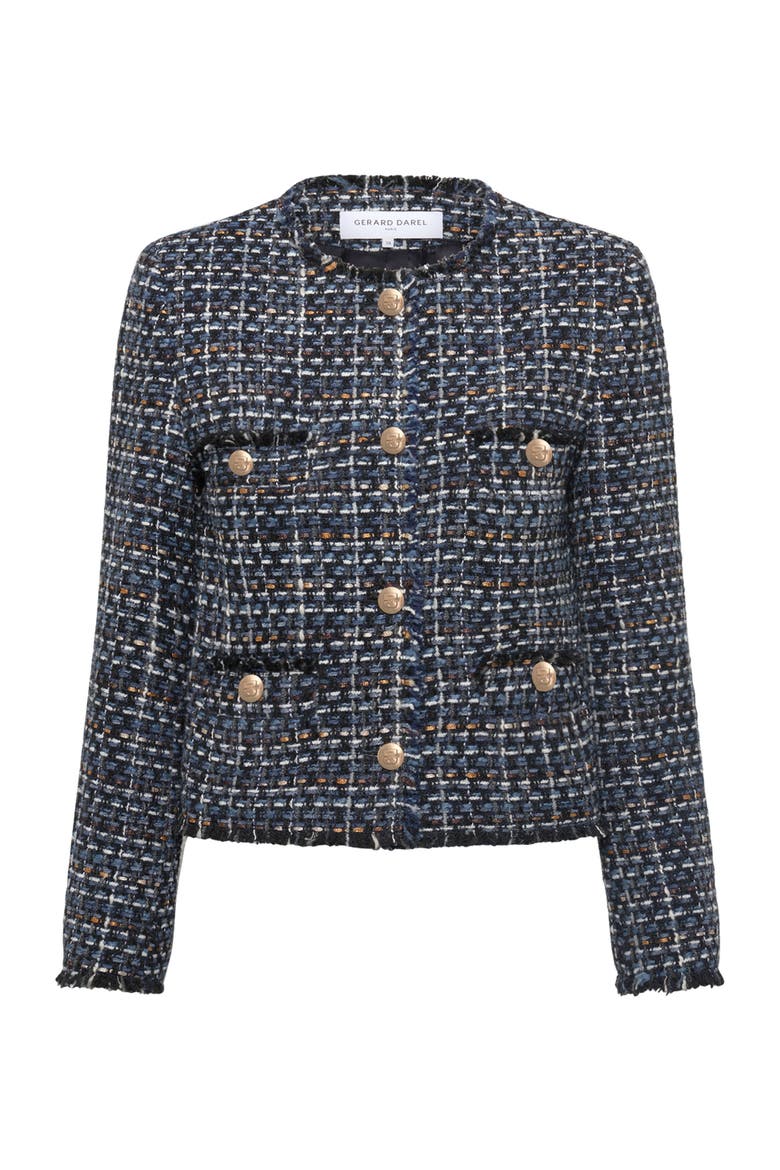 Naya Cropped Tweed Bouclé Jacket, Alternate, color, Indigo