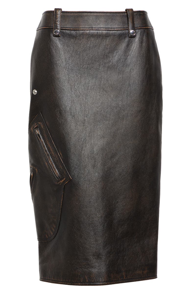 McQueen Antiqued Leather Pencil Skirt, Alternate, color, Dark Brown/ Tan