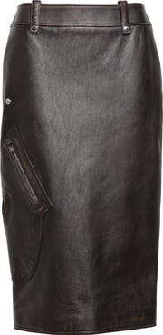 McQueen Antiqued Leather Pencil Skirt