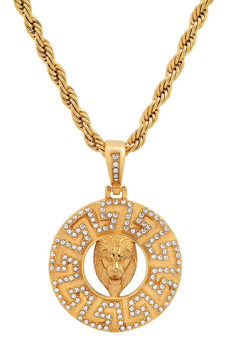 Men's 18K Gold Simulated Diamond Pendant Necklace, Main, color, GOLD