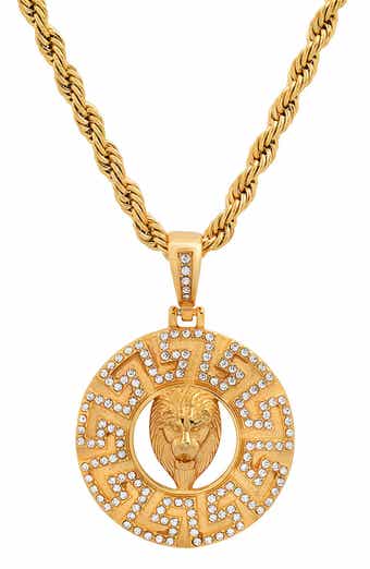 Men's 18K Gold Simulated Diamond Pendant Necklace