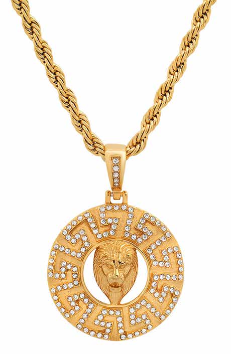 Men's 18K Gold Simulated Diamond Pendant Necklace