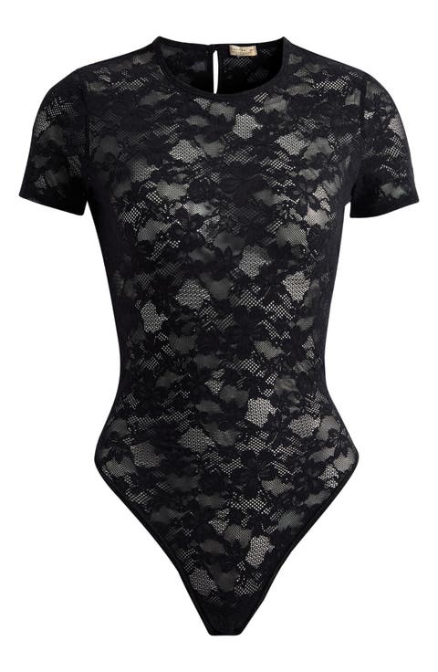 Le Stretch Lace Short Sleeve Bodysuit