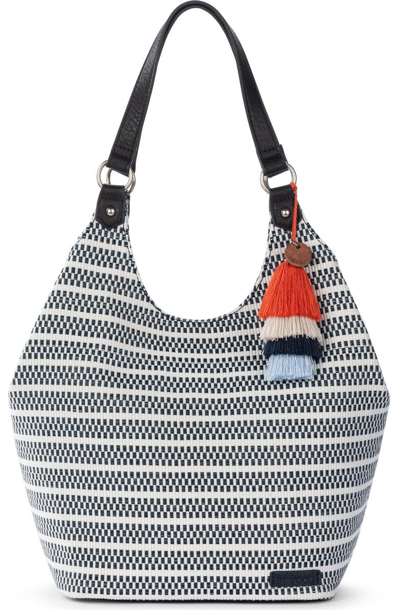 The Sak Roma Expandable Shopper, Alternate, color, Black & White Woven