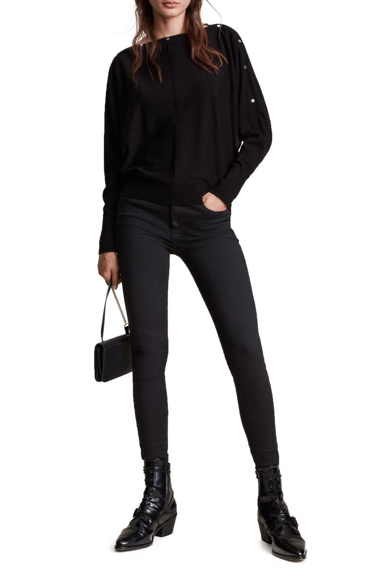 AllSaints Elle Snap Detail Sweater, Alternate, color, 