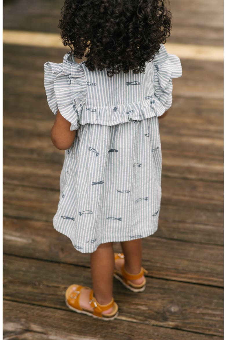 Kids' Ruffle Organic Cotton Seersucker Dress, Alternate, color, PETIT SARDINE