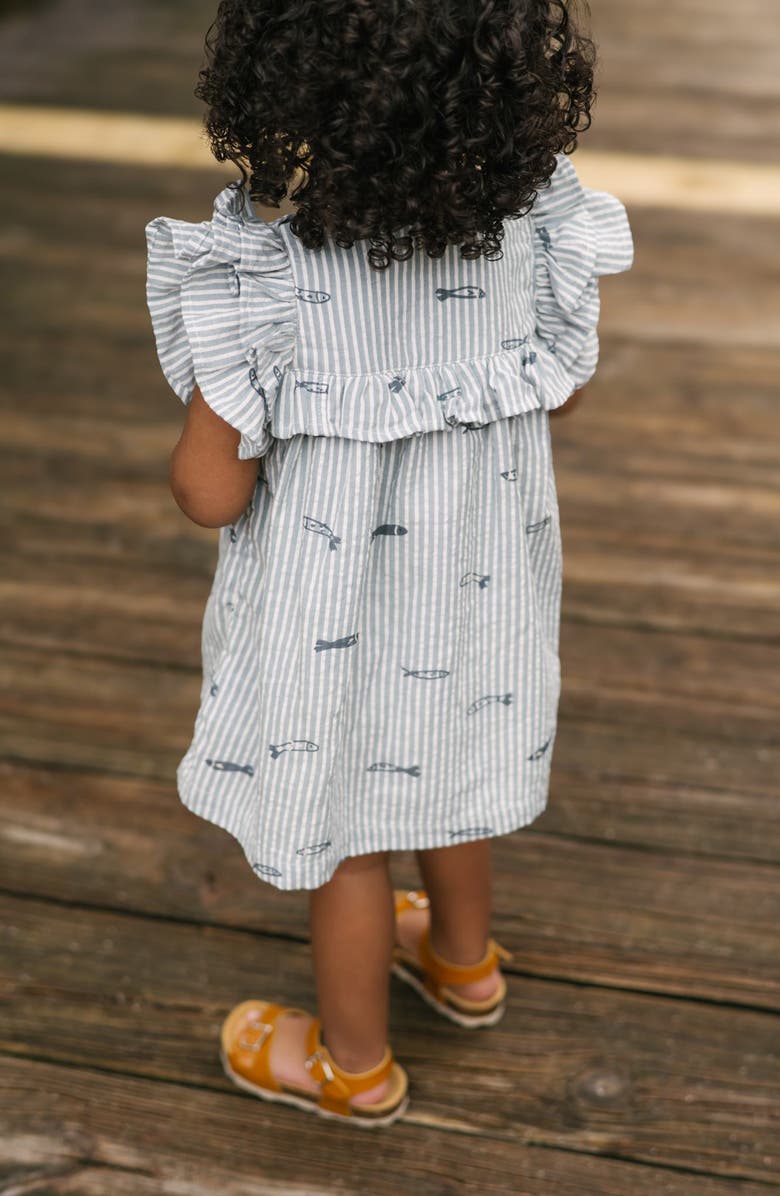 Pehr Kids' Ruffle Organic Cotton Seersucker Dress, Alternate, color, Petit Sardine