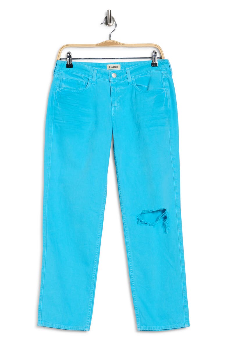 Nevia Mid Rise Slouchy Straight Leg Jeans, Alternate, color, AQUA DISTRESS DEST