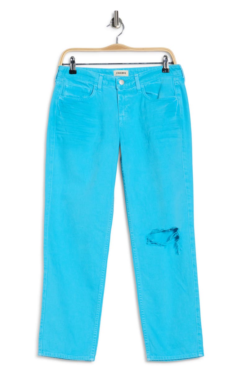 L'AGENCE Nevia Low Rise Slouchy Straight Leg Jeans, Alternate, color, Aqua Distress Dest