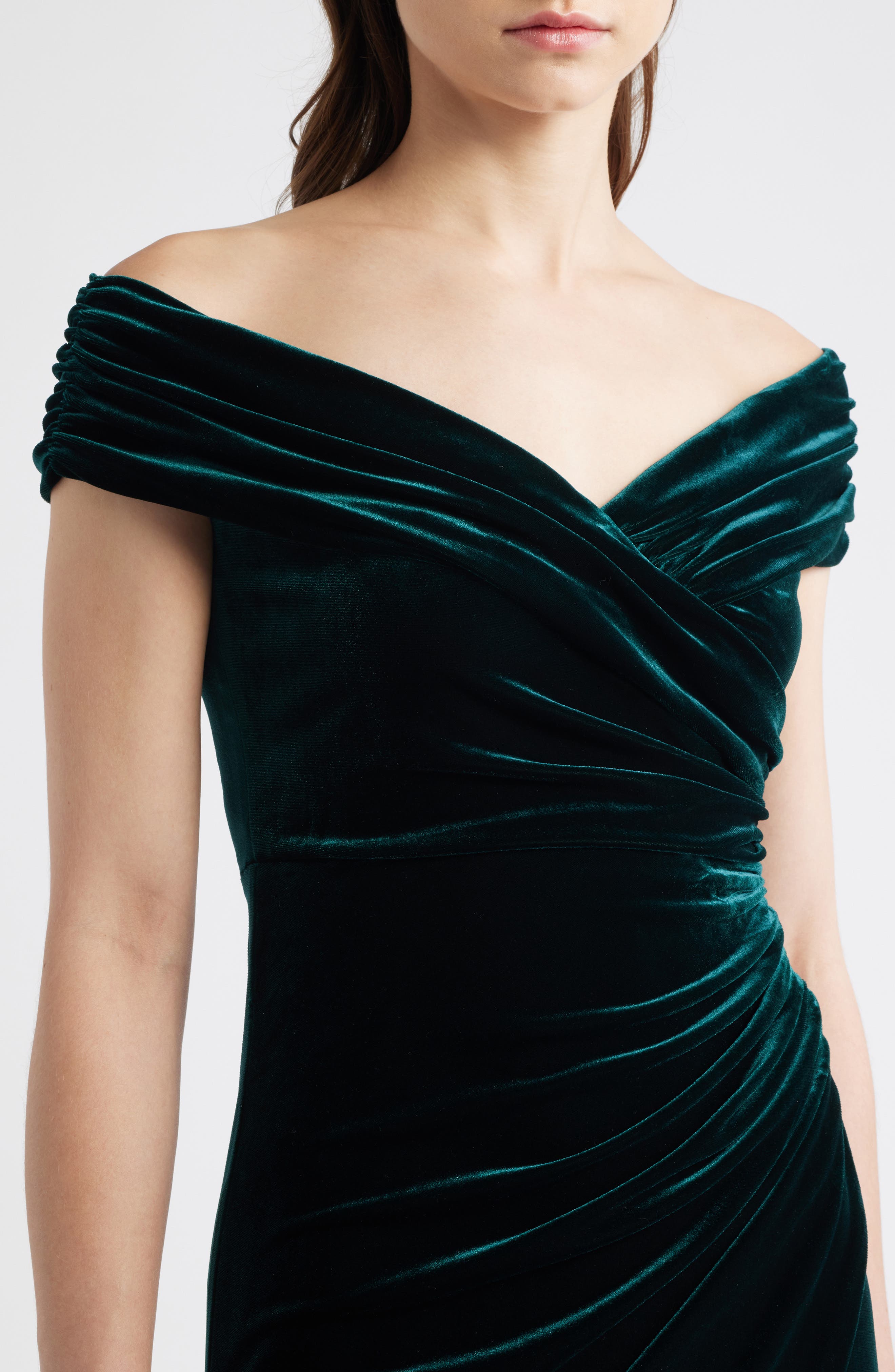 vince camuto off shoulder velvet dress Off the Shoulder Velvet Ruched Sheath Gown (Women)