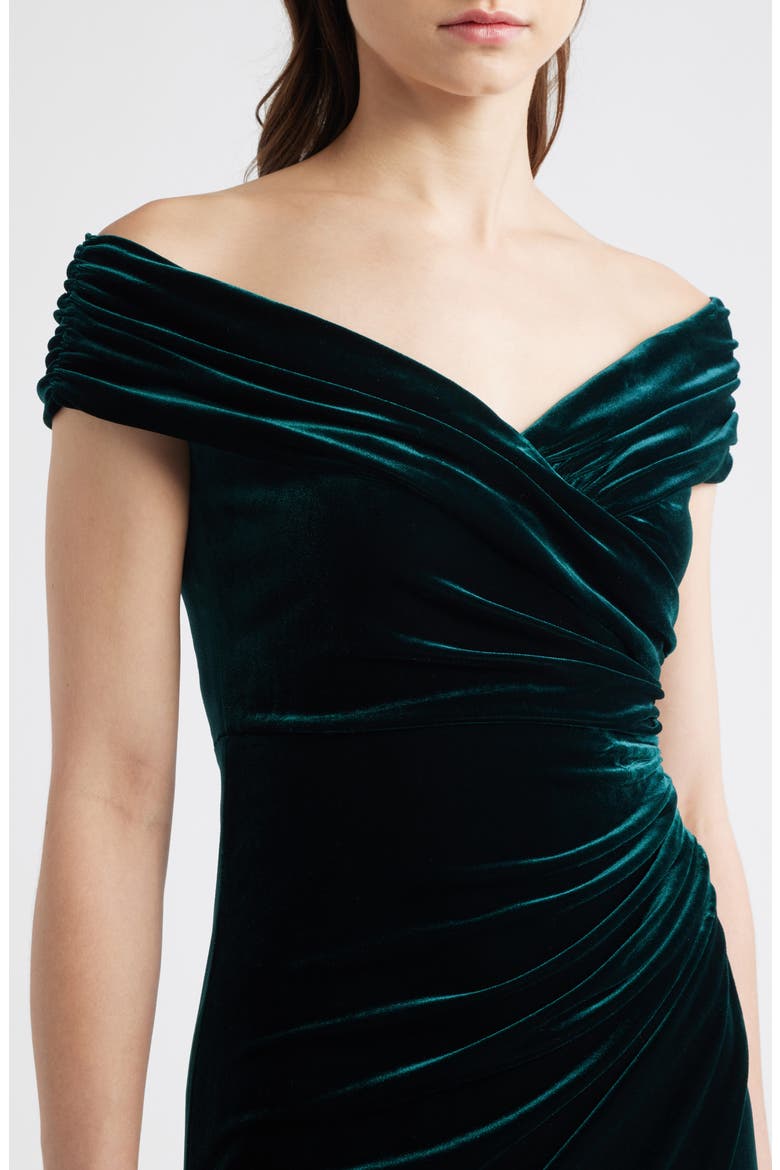 nordstrom rack green velvet dress Off the Shoulder Velvet Ruched Sheath Gown (Women)