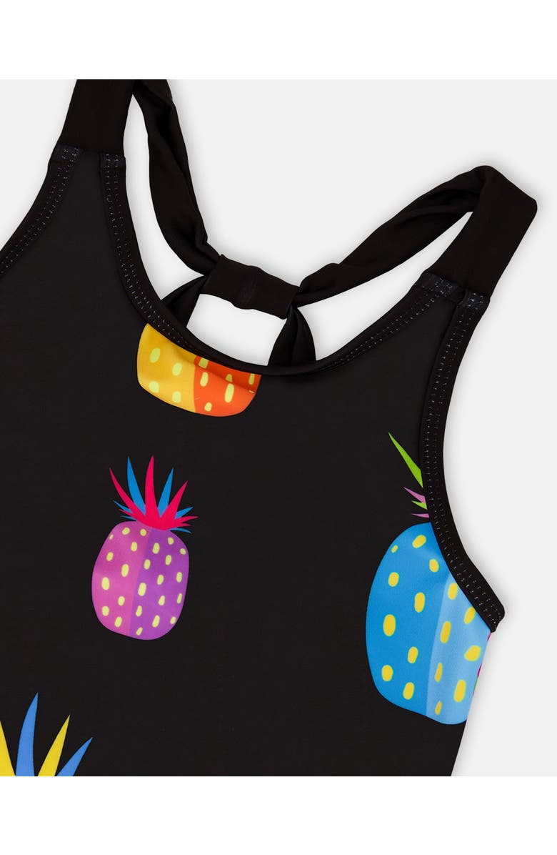 Deux par Deux Girl's Beach Dress Black Printed Pineapples, Alternate, color, 