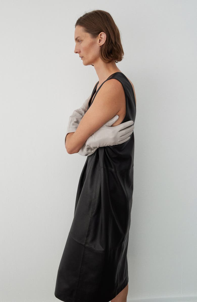 MANGO Selection Paneled Leather Midi Dress, Alternate, color, Black